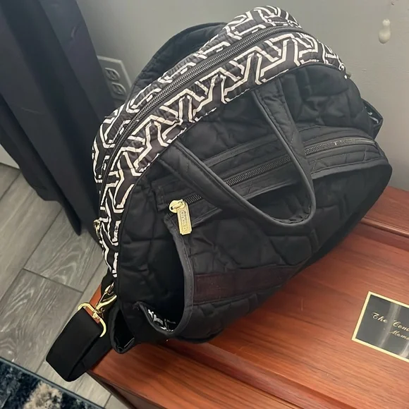 Tennis Bag- Cinda b Black and white Quilted Tennis Bag with - Picture 4 of 5